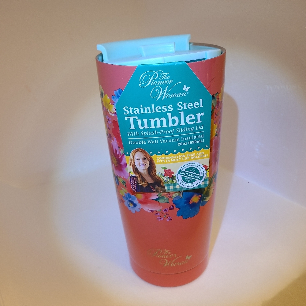 The Pioneer Woman Stainless Steel Travel Tumbler Cup 20 Oz Maverick Breezy Pink